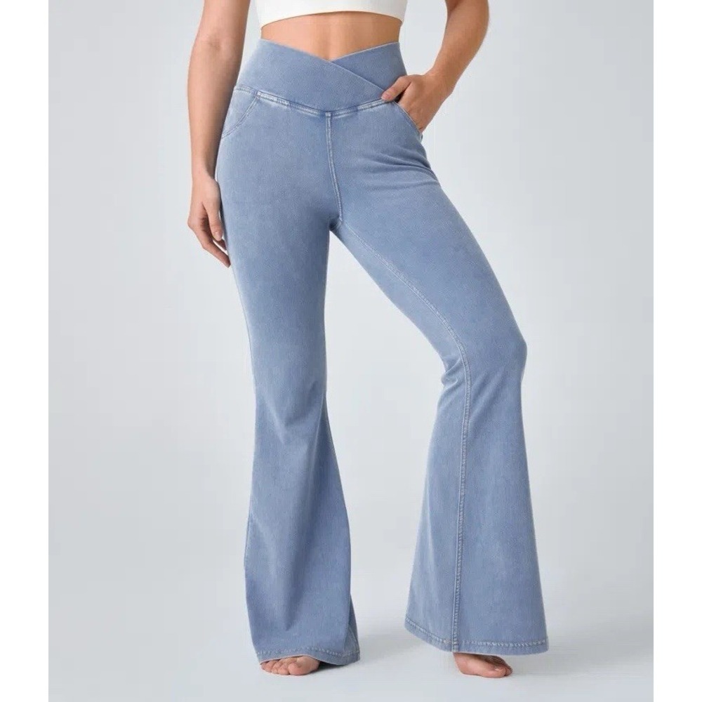 Halara Flex Crossover Jeans Flare Pull On Stretch Casual InstantCool Blue XS